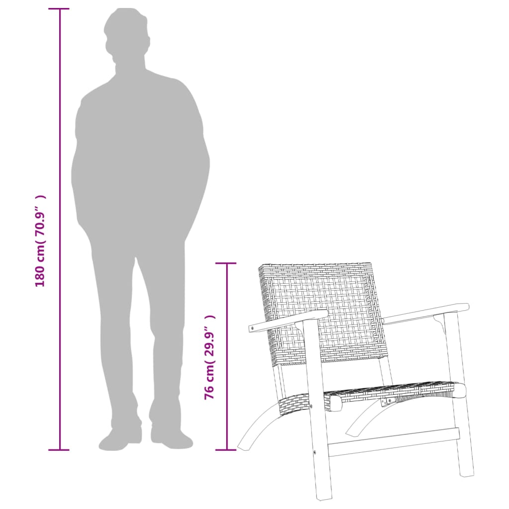 Sedie da Giardino 2pz Nere in Polyrattan e Legno di Acacia - homemem39