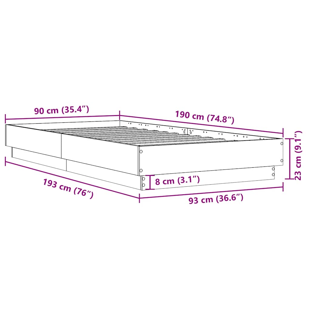 Giroletto senza Materasso Rovere Sonoma 90x190 cm in Truciolato