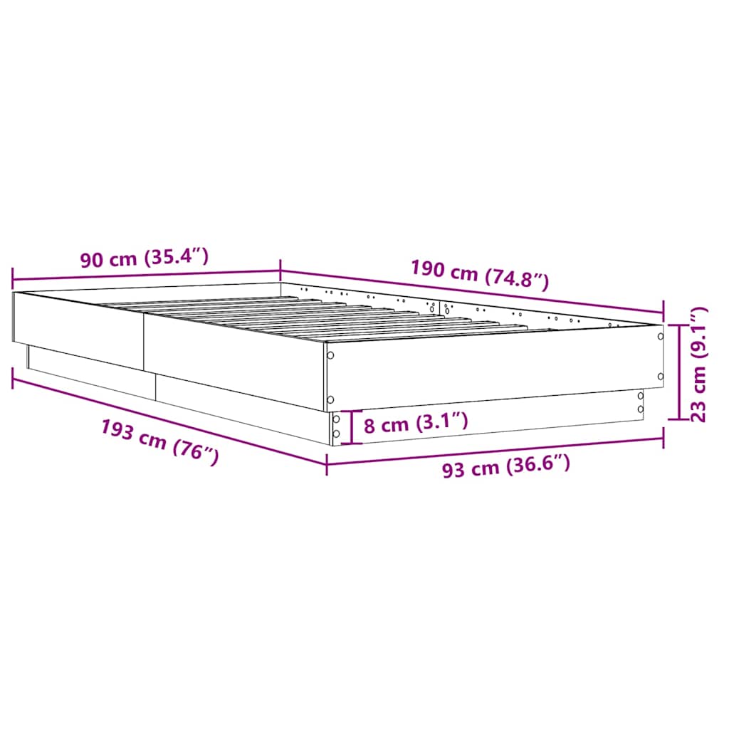 Giroletto senza Materasso Rovere Fumo 90x190 cm in Truciolato
