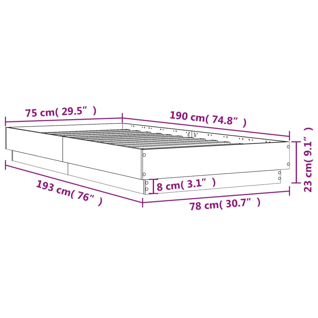 Giroletto senza Materasso Rovere Fumo 75x190 cm in Truciolato