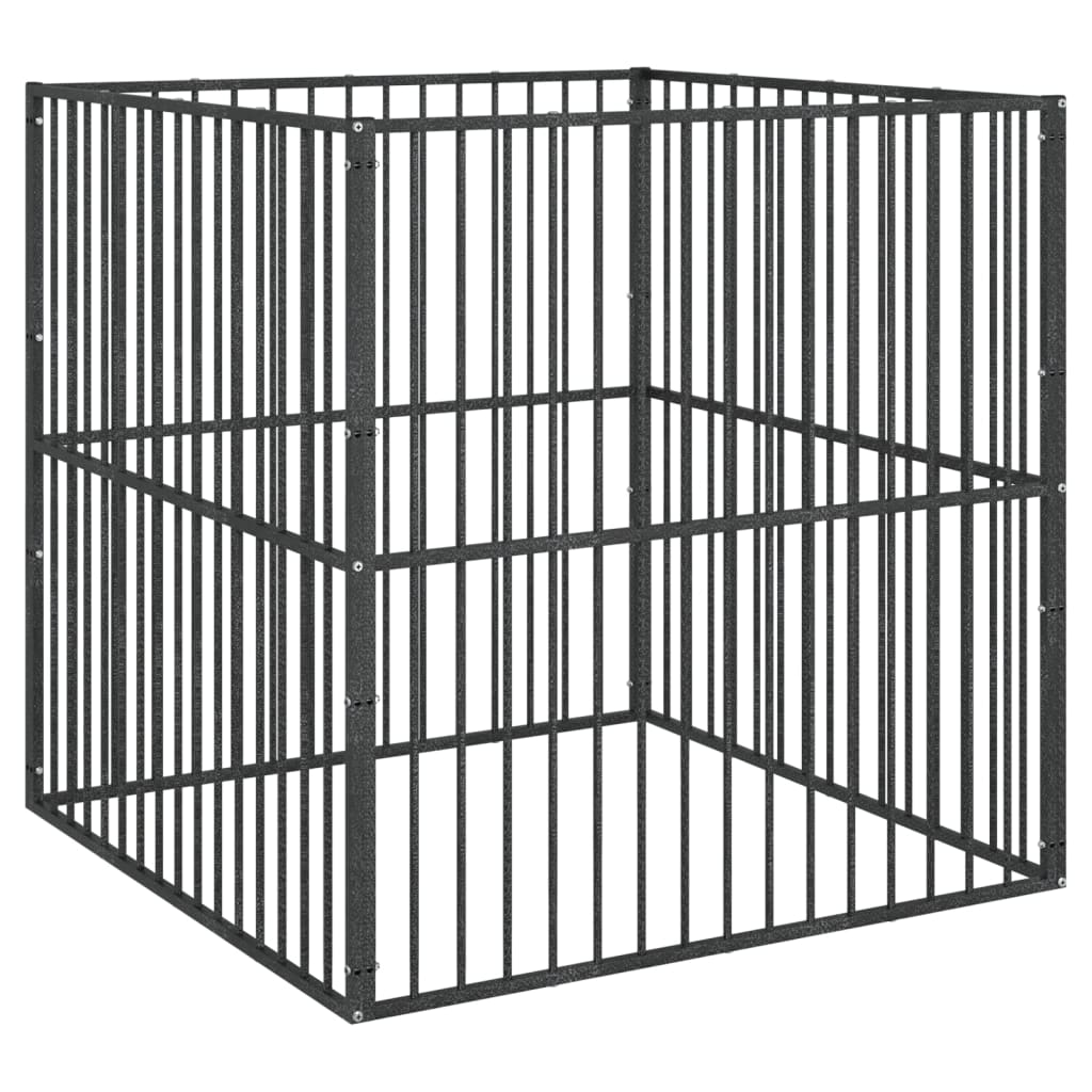 Box per Cani 4 Pannelli Nero Acciaio Zincato - homemem39