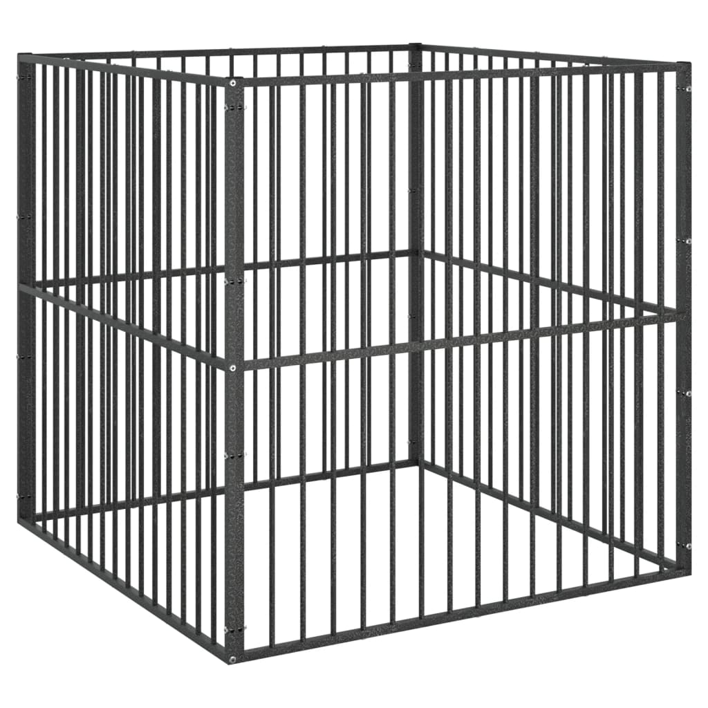 Box per Cani 4 Pannelli Nero Acciaio Zincato - homemem39