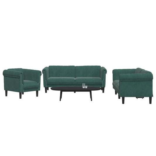 Set di Divani 3 pz Verde Scuro in Velluto - homemem39