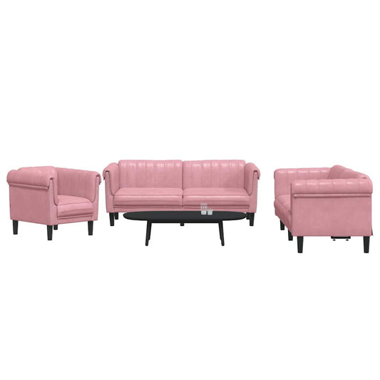 Set di Divani 3 pz Rosa in Velluto | homemem39