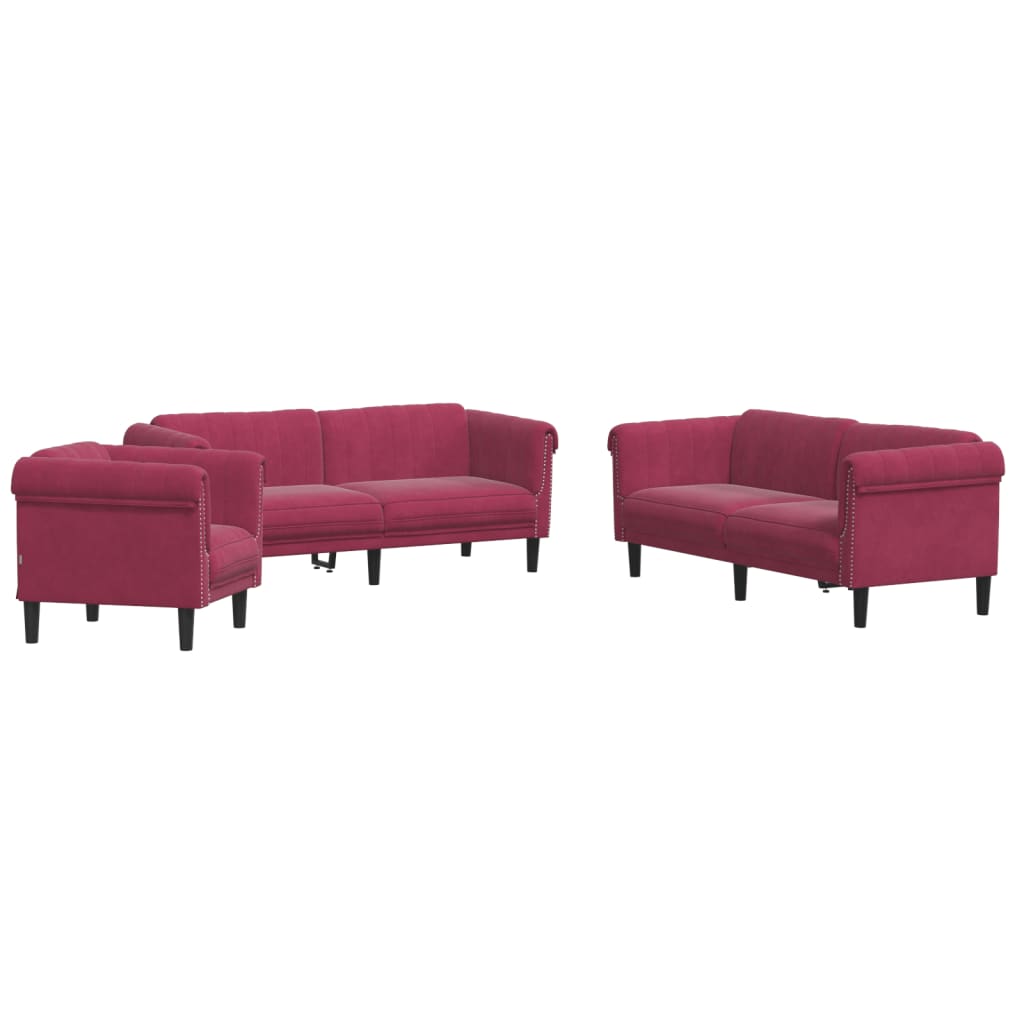 Set di Divani 3 pz Rosso Vino in Velluto | homemem39