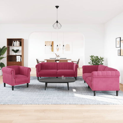Set di Divani 3 pz Rosso Vino in Velluto | homemem39