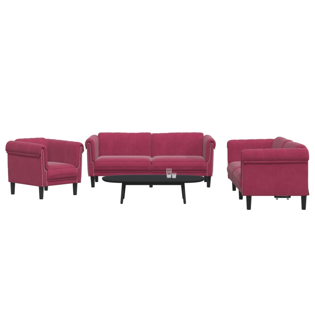 Set di Divani 3 pz Rosso Vino in Velluto - homemem39