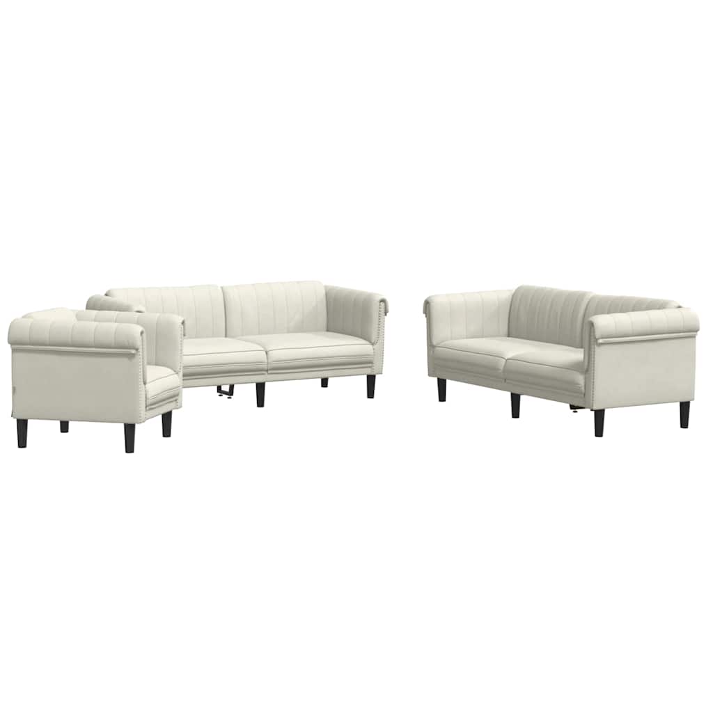 Set di Divani 3 pz Crema in Velluto | homemem39