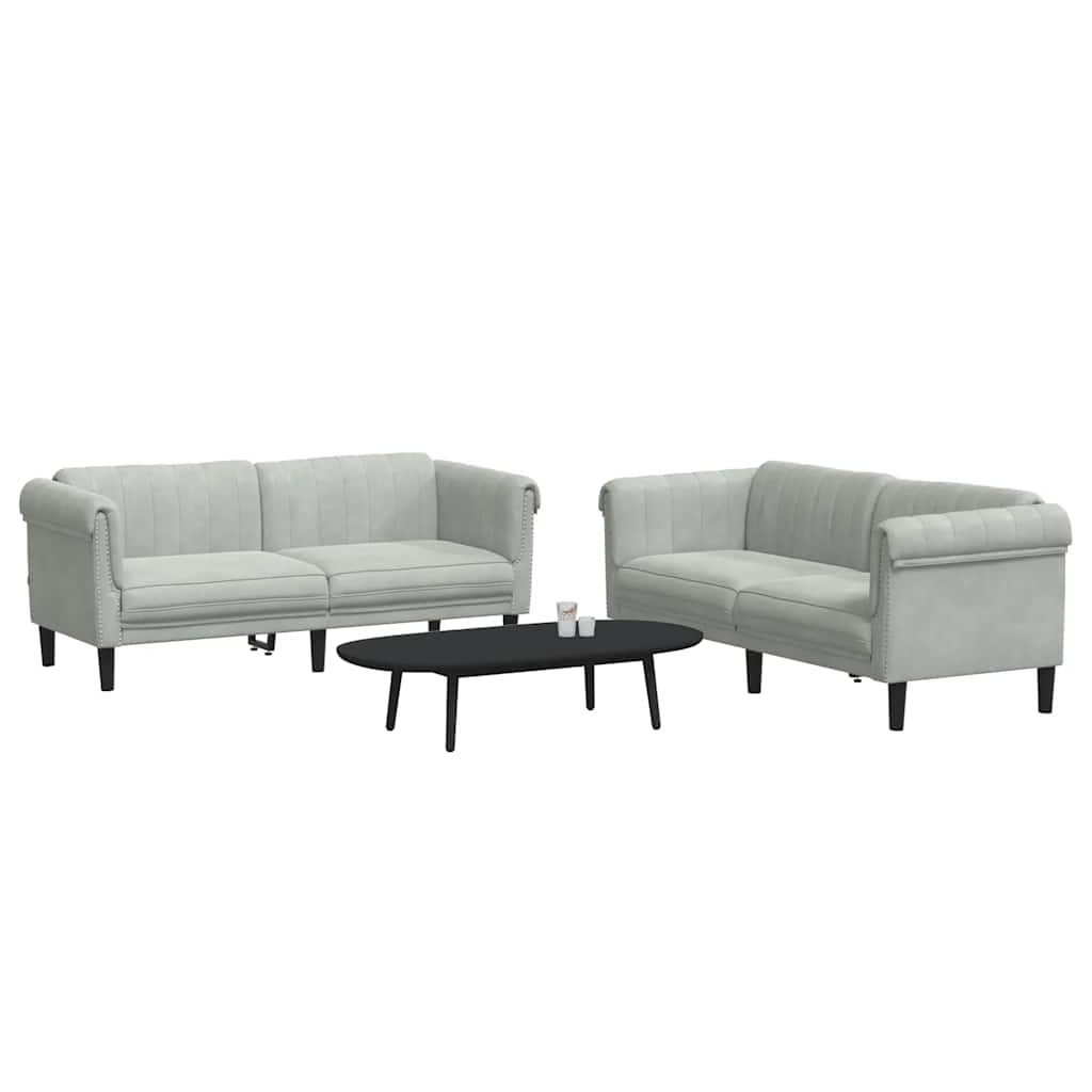 Set di Divani 2 pz Grigio Chiaro in Velluto