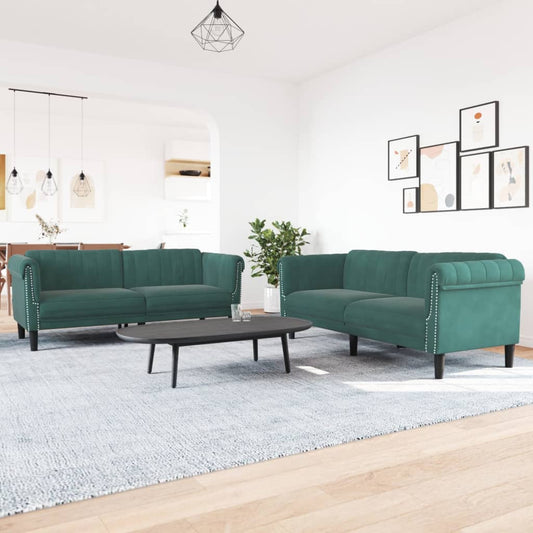 Set di Divani 2 pz Verde Scuro in Velluto | homemem39