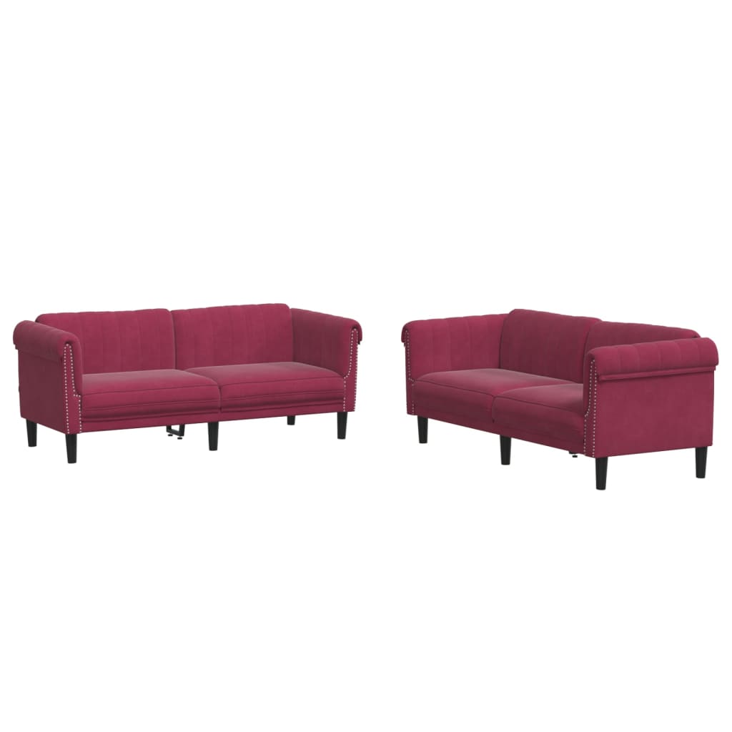 Set di Divani 2 pz Rosso Vino in Velluto - homemem39