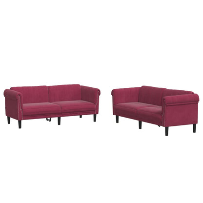 Set di Divani 2 pz Rosso Vino in Velluto - homemem39