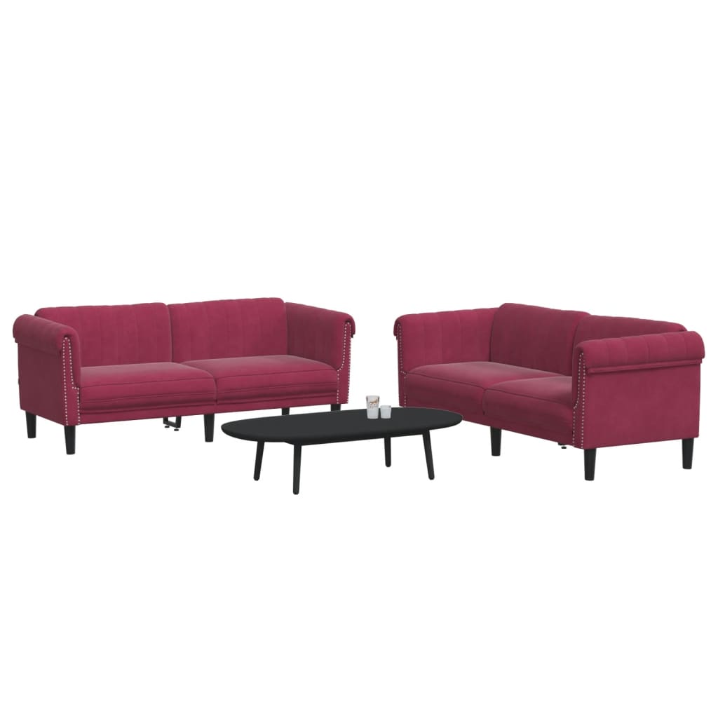 Set di Divani 2 pz Rosso Vino in Velluto - homemem39