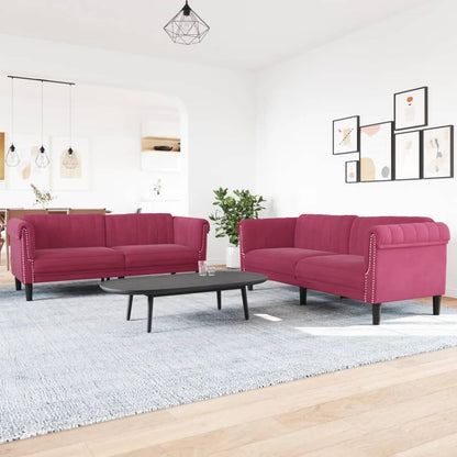 Set di Divani 2 pz Rosso Vino in Velluto | homemem39