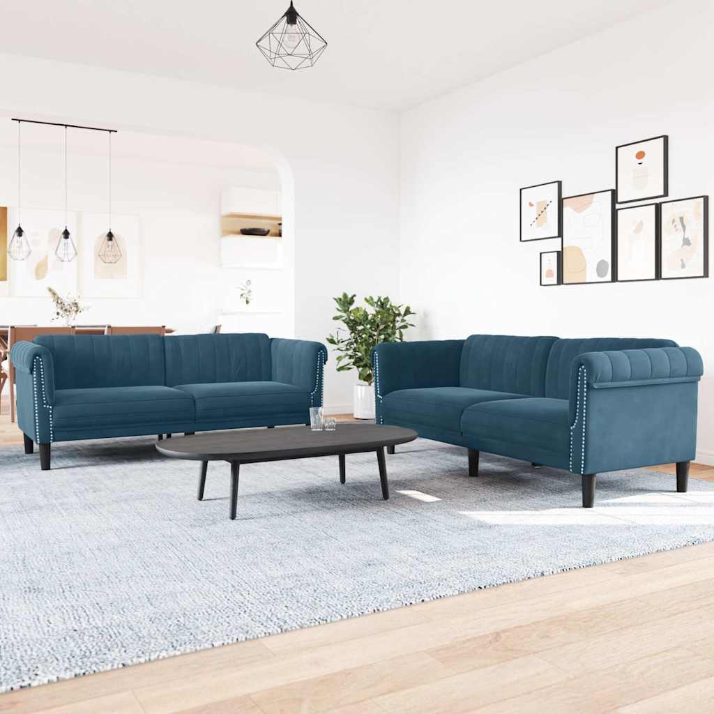 Set di Divani 2 pz Blu in Velluto | homemem39