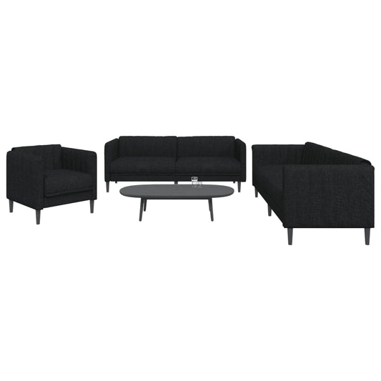 Set of Sofas 3 pcs Black in Fabric