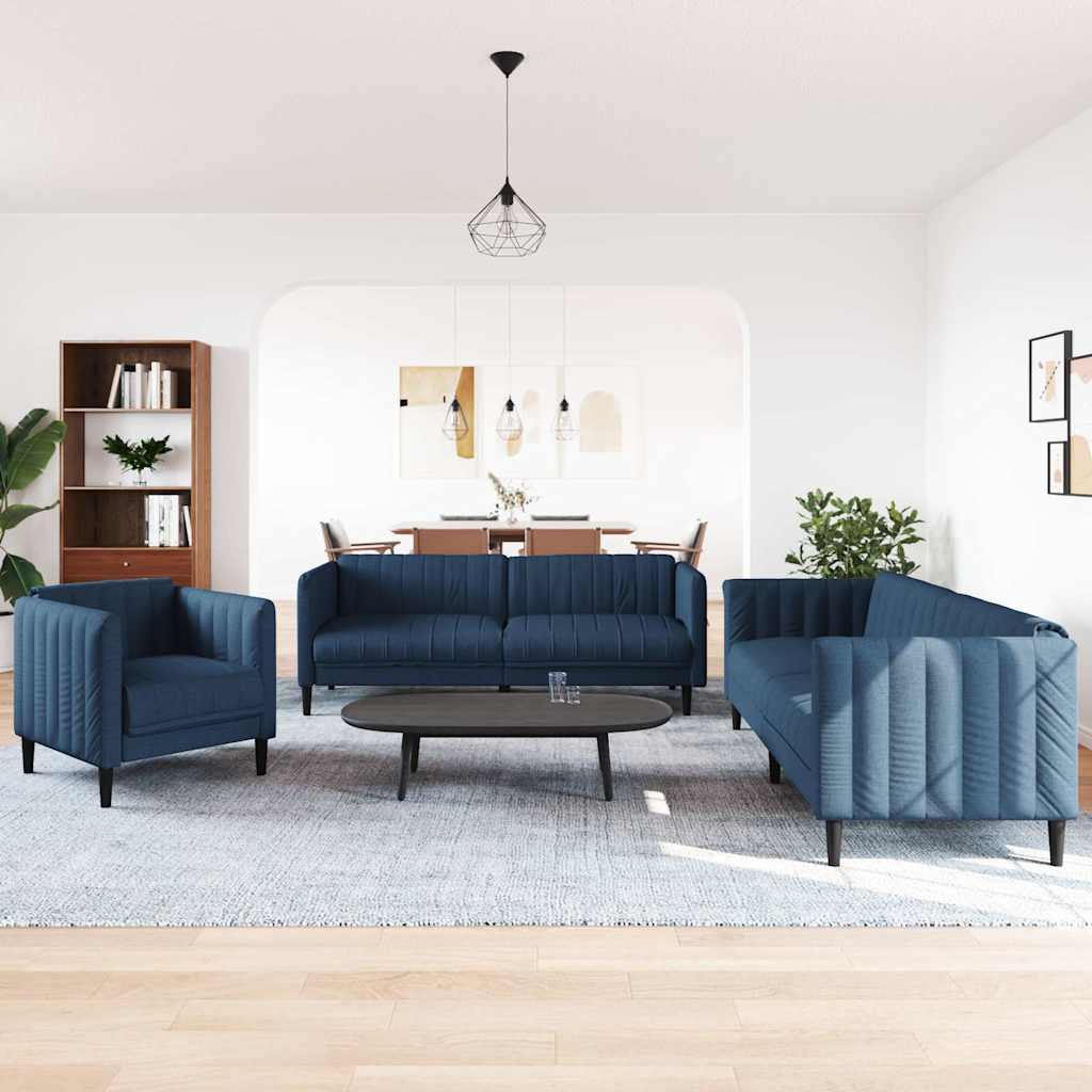 Set di Divani 3 pz Blu in Tessuto | homemem39