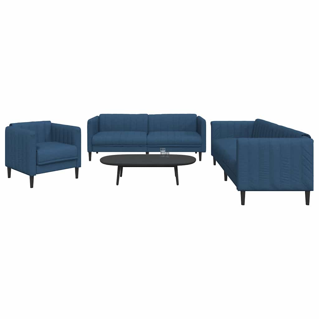 Set di Divani 3 pz Blu in Tessuto | homemem39