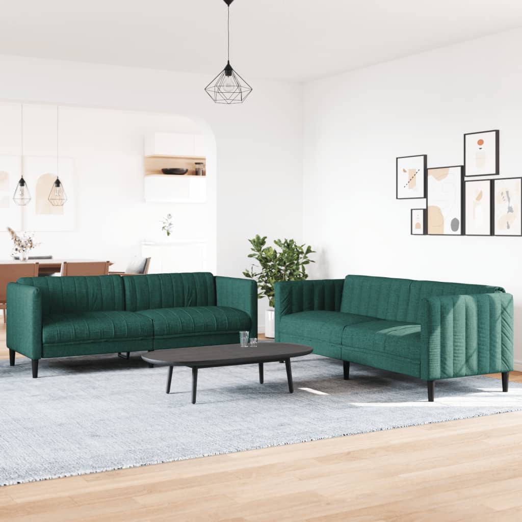 Set di Divani 2 pz Verde Scuro in Tessuto | homemem39