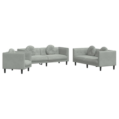 Set di Divani 3 pz con Cuscini Grigio Chiaro in Velluto - homemem39