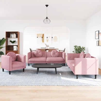 Set di Divani 3 pz con Cuscini Rosa in Velluto | homemem39