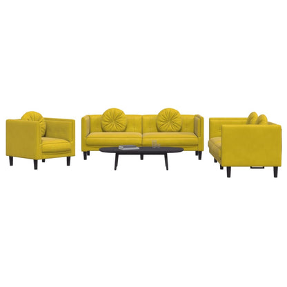 Set di Divani 3 pz con Cuscini Giallo in Velluto - homemem39