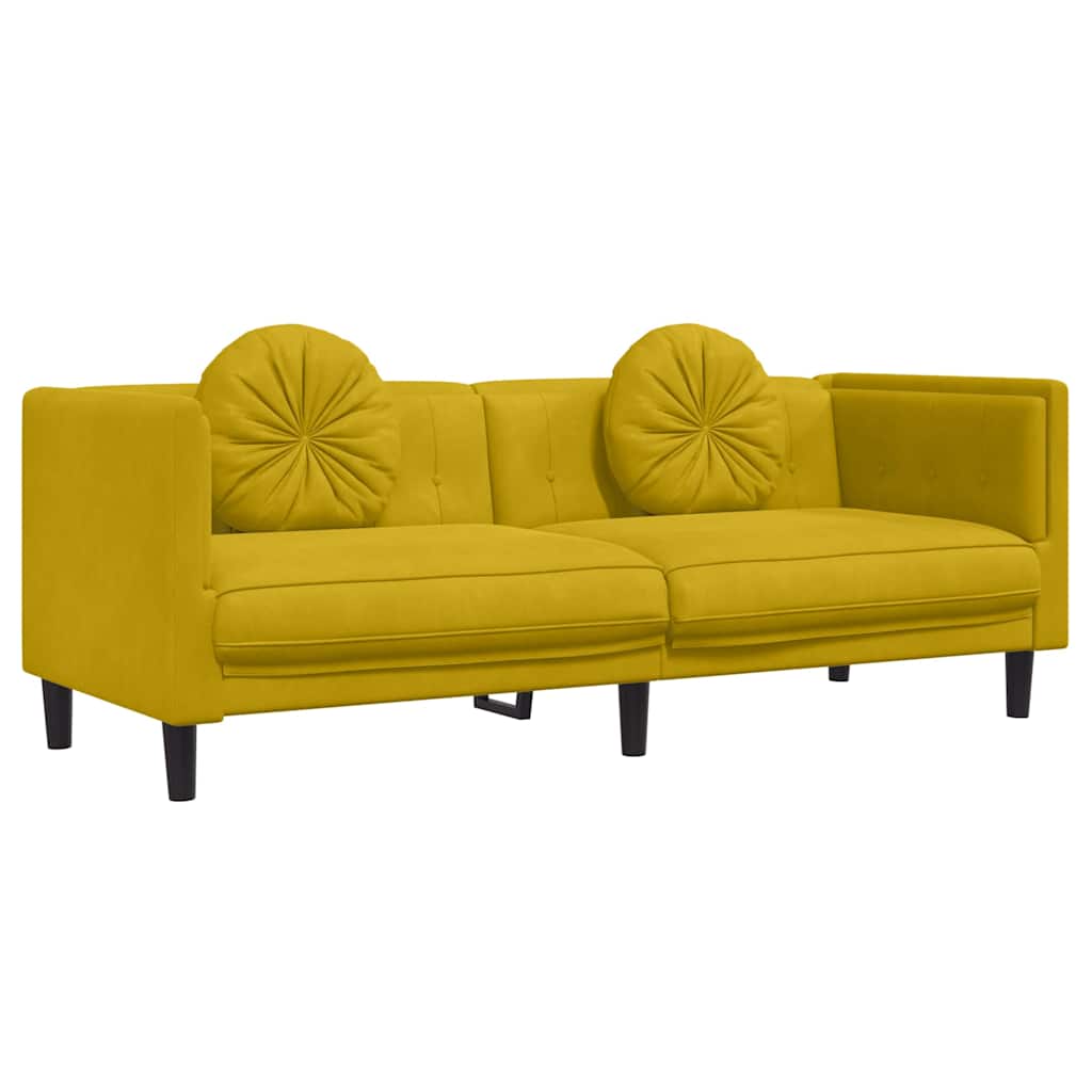 Set di Divani 3 pz con Cuscini Giallo in Velluto
