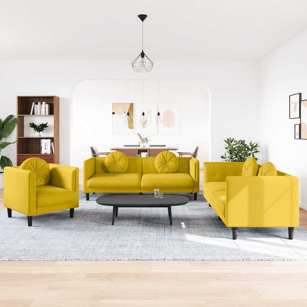 Set di Divani 3 pz con Cuscini Giallo in Velluto | homemem39