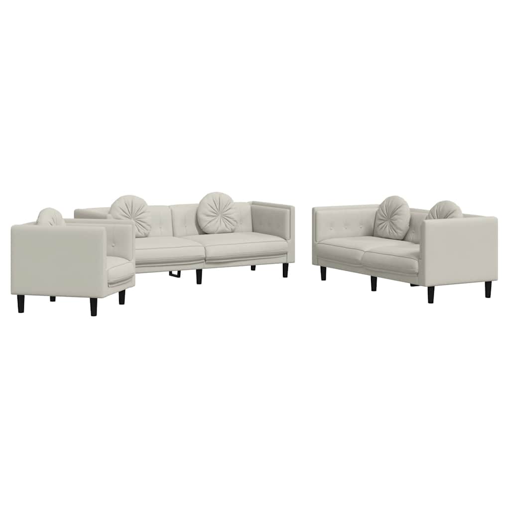 Set di Divani 3 pz con Cuscini Crema in Velluto | homemem39