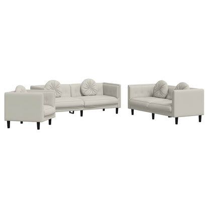 Set di Divani 3 pz con Cuscini Crema in Velluto