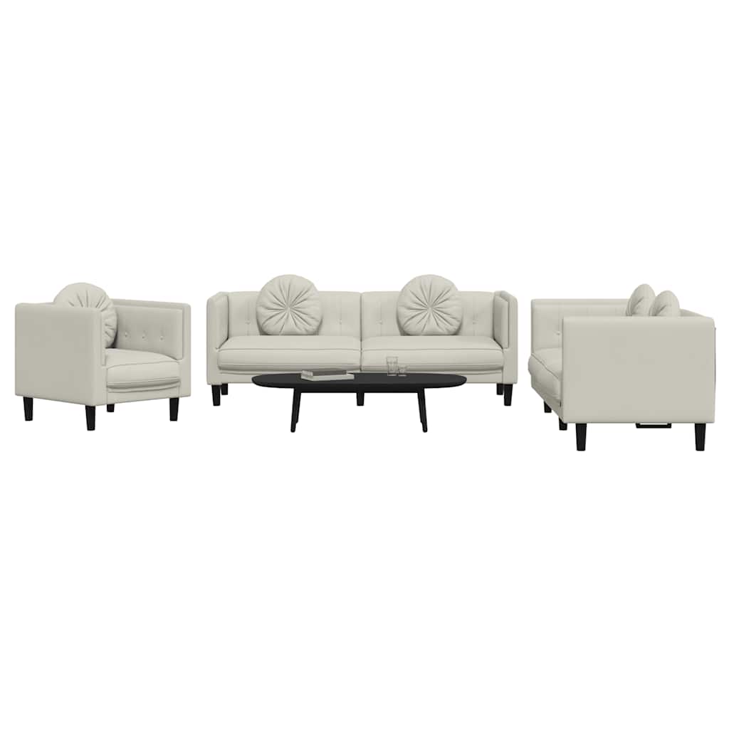 Set di Divani 3 pz con Cuscini Crema in Velluto | homemem39