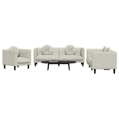Set di Divani 3 pz con Cuscini Crema in Velluto | homemem39