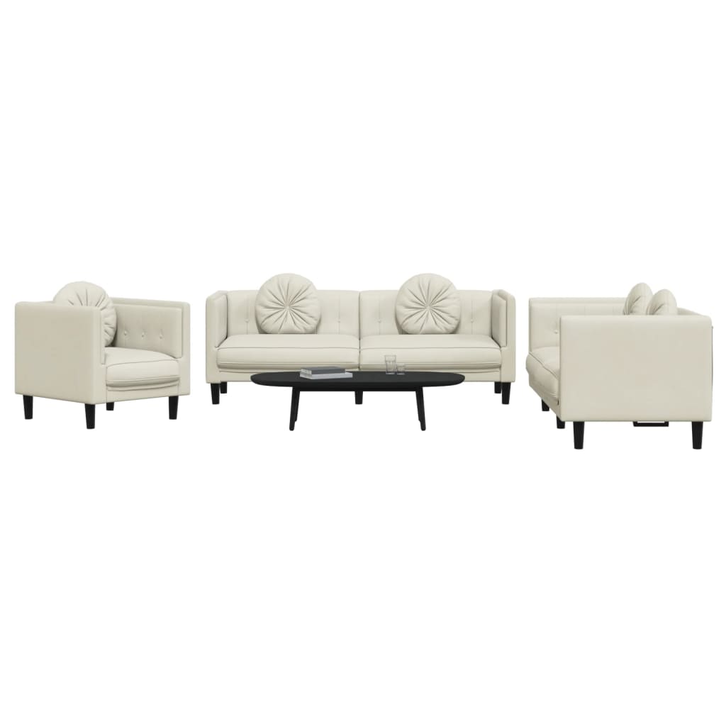 Set di Divani 3 pz con Cuscini Crema in Velluto - homemem39