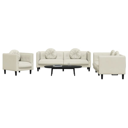 Set di Divani 3 pz con Cuscini Crema in Velluto - homemem39