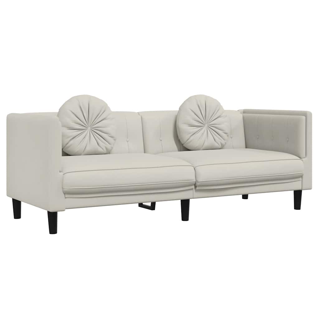 Set di Divani 3 pz con Cuscini Crema in Velluto | homemem39