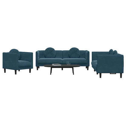 Set di Divani 3 pz con Cuscini Blu in Velluto