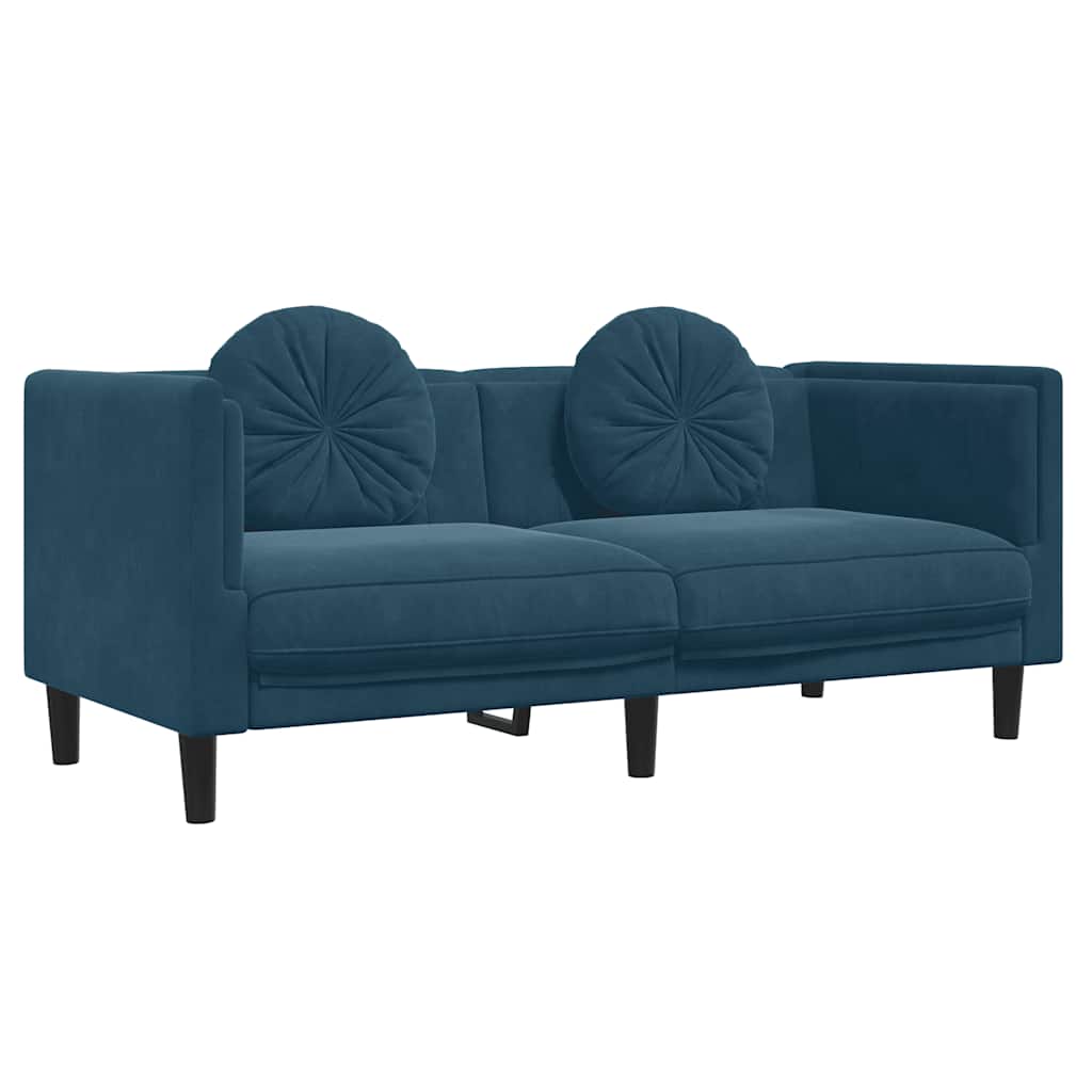Set di Divani 3 pz con Cuscini Blu in Velluto | homemem39
