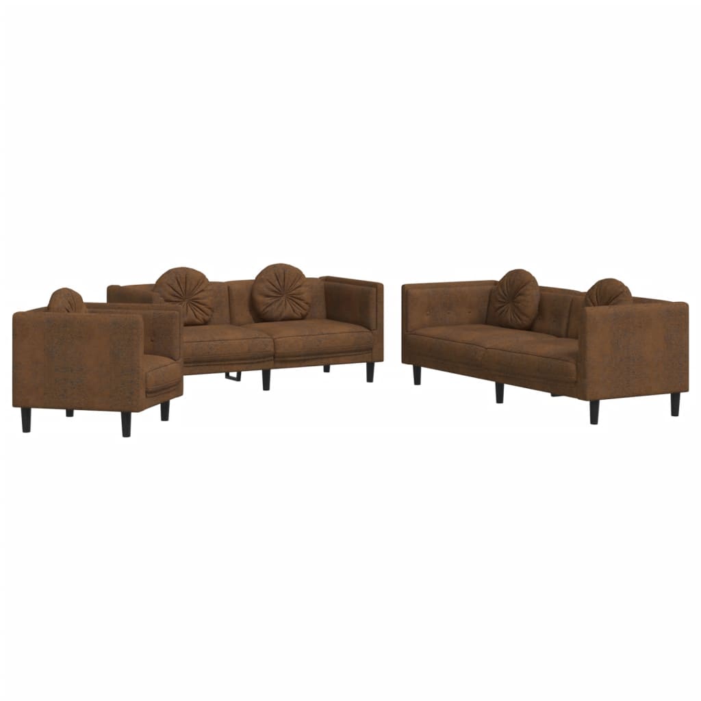 Set di Divani 3 pz con Cuscini Marrone in Velluto | homemem39