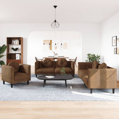 Set di Divani 3 pz con Cuscini Marrone in Velluto - homemem39