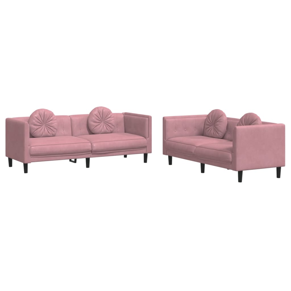Set di Divani 2 pz con Cuscini Rosa in Velluto