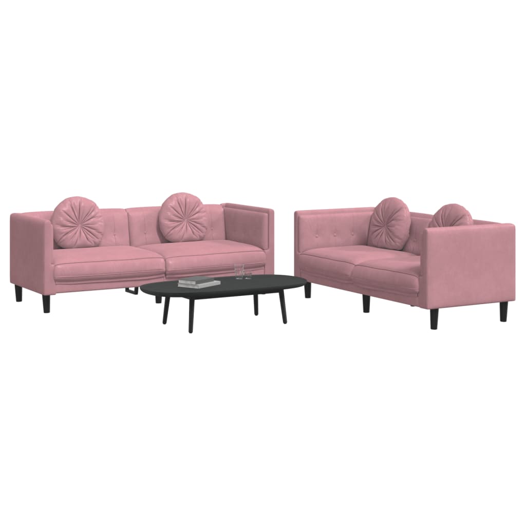 Set di Divani 2 pz con Cuscini Rosa in Velluto - homemem39