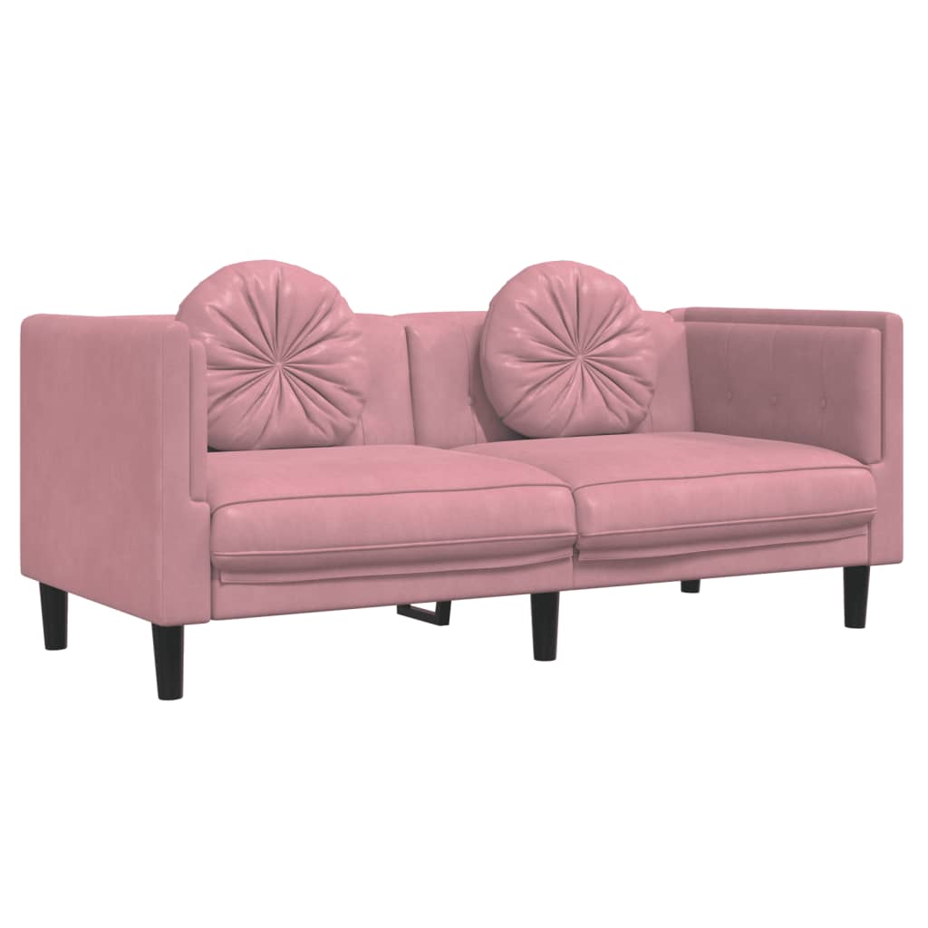 Set di Divani 2 pz con Cuscini Rosa in Velluto