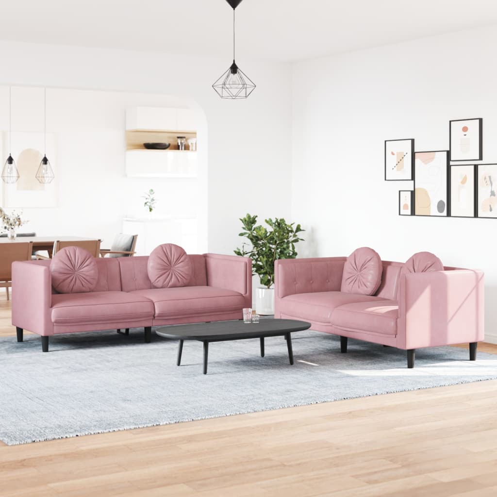 Set di Divani 2 pz con Cuscini Rosa in Velluto