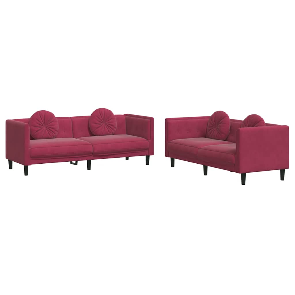 Set di Divani 2 pz con Cuscini Rosso Vino in Velluto - homemem39