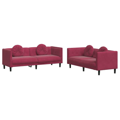 Set di Divani 2 pz con Cuscini Rosso Vino in Velluto - homemem39