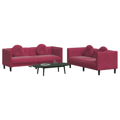 Set di Divani 2 pz con Cuscini Rosso Vino in Velluto - homemem39
