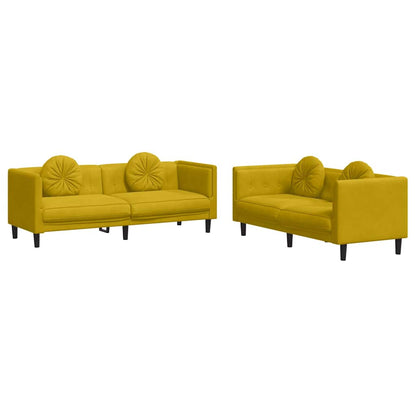 Set di Divani 2 pz con Cuscini Giallo in Velluto | homemem39