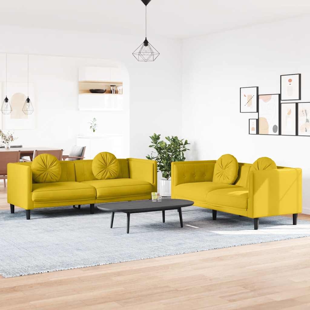 Set di Divani 2 pz con Cuscini Giallo in Velluto | homemem39