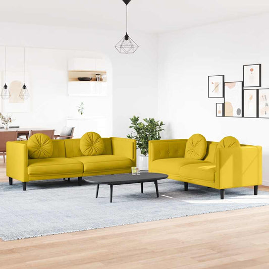 Set di Divani 2 pz con Cuscini Giallo in Velluto | homemem39