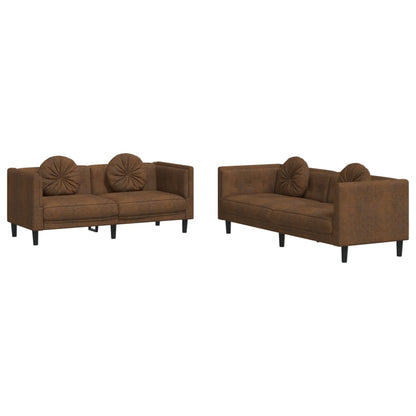 Set di Divani 2 pz con Cuscini Marrone in Velluto
